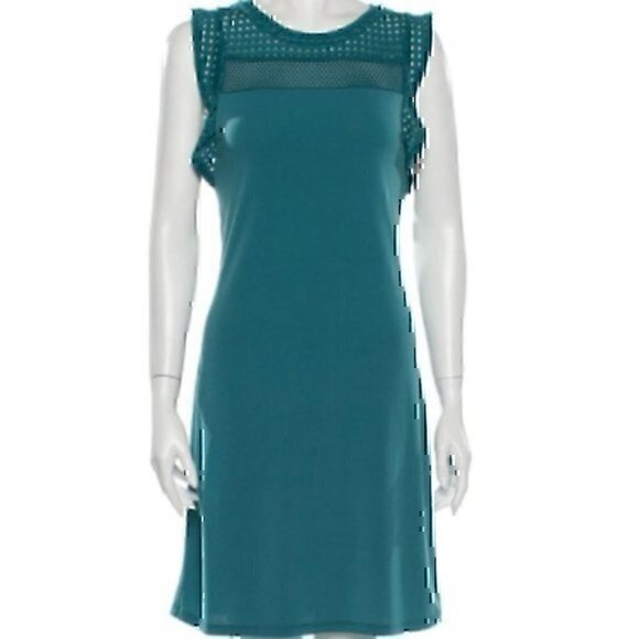 NEW NWT MICHAEL KORS Perforated Sleeveless Dress Teal Cyan Shift Mesh Party XS - Picture 1 of 8